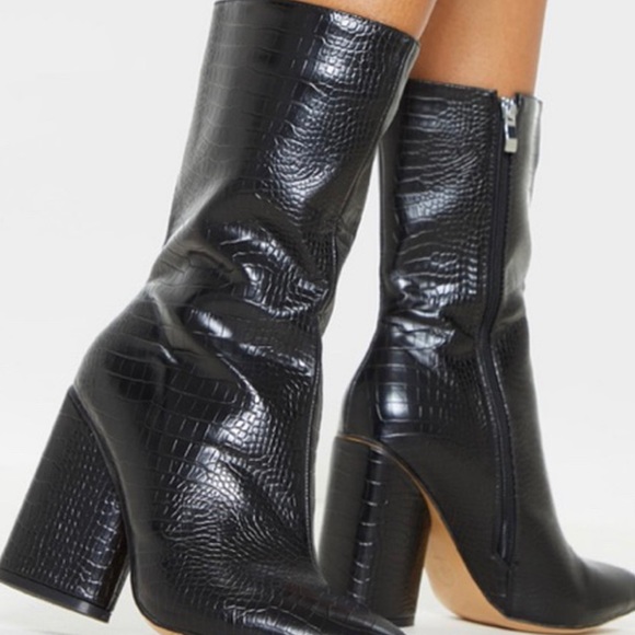 Croc Chunky Block Heel - Point Toe Boot - Picture 2 of 3